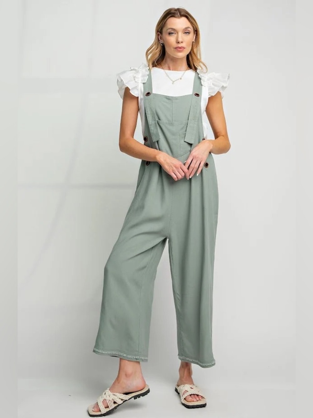 Easel Kate Linen Oversized Overalls Sea Breeze Large